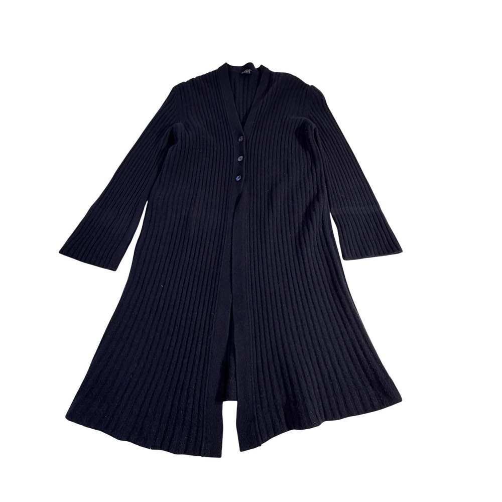 Vintage Joseph Tricot Wool Cardigan M Navy Ribbed Longline Made in Italy